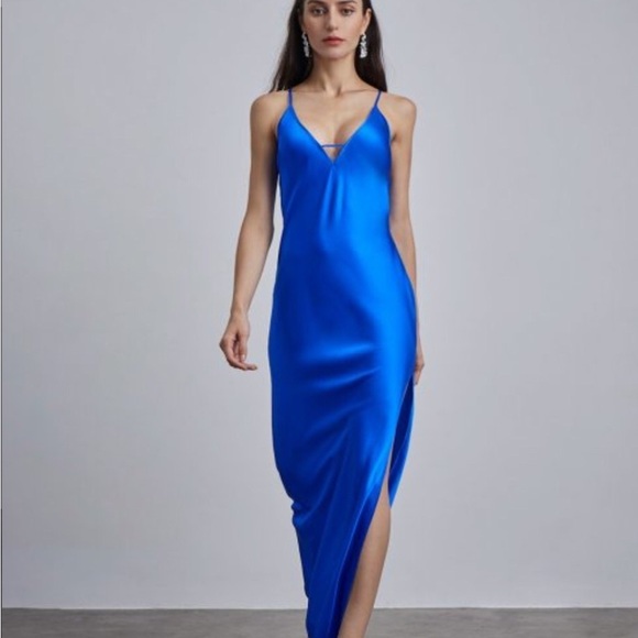 Silk Maison Sapphire ALT  To ASO Elena  VD Spaghetti strap Silk Maxi Dress Med - Picture 2 of 14